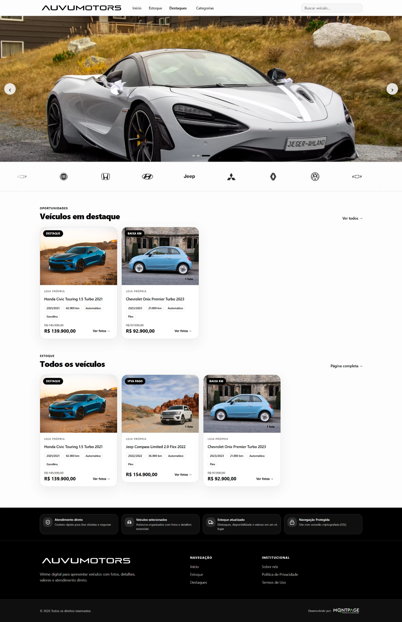 Captura completa do site AUVUMOTORS, catálogo automotivo