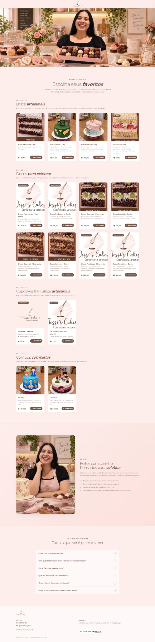 Captura completa do site JESSI'S CAKES, confeitaria artesanal